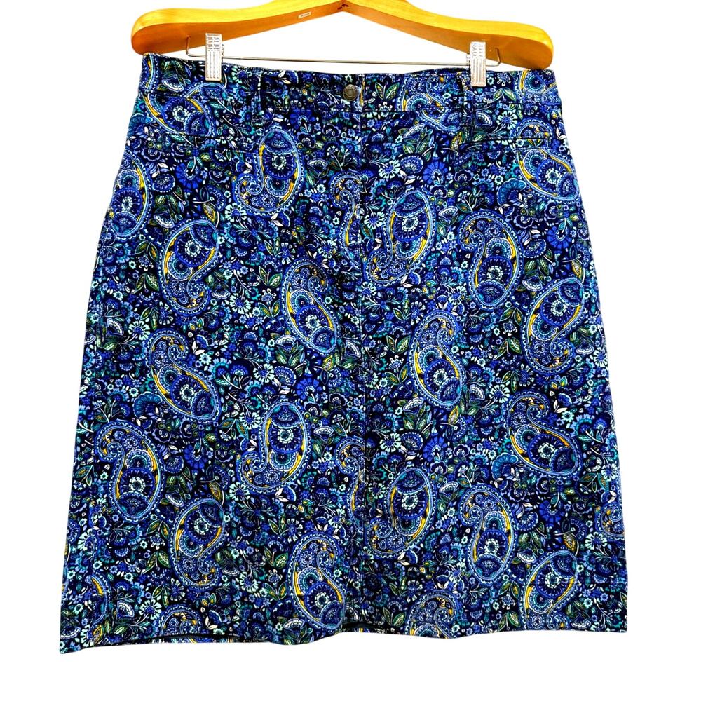 Talbots Blue Paisley Corduroy Skirt Size 16 Old Money Preppy A-Line Pockets